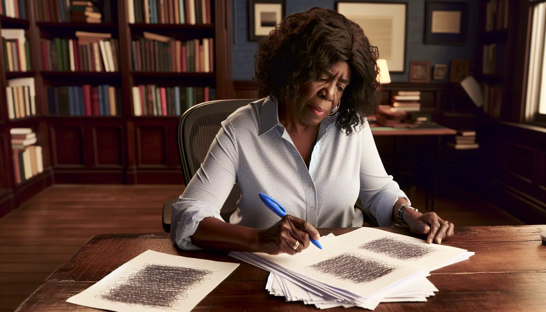 A professional children's book editor reviewing a manuscript