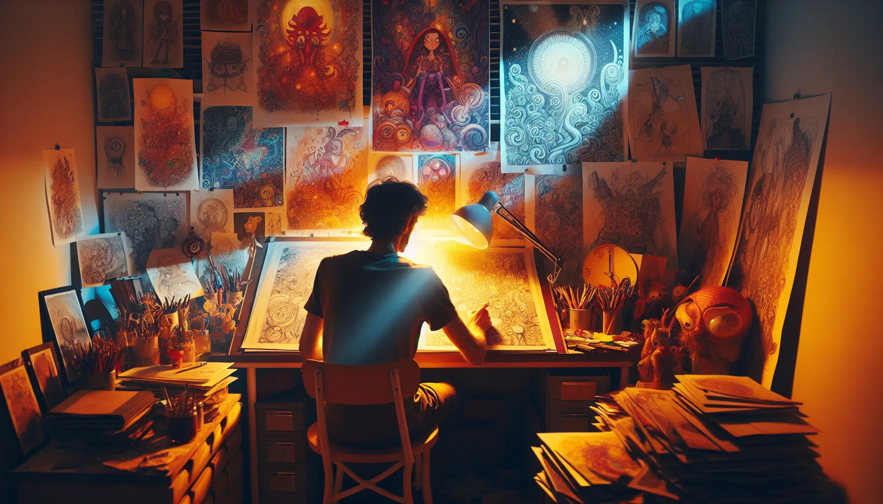 Children's book illustrator creating magical illustrations