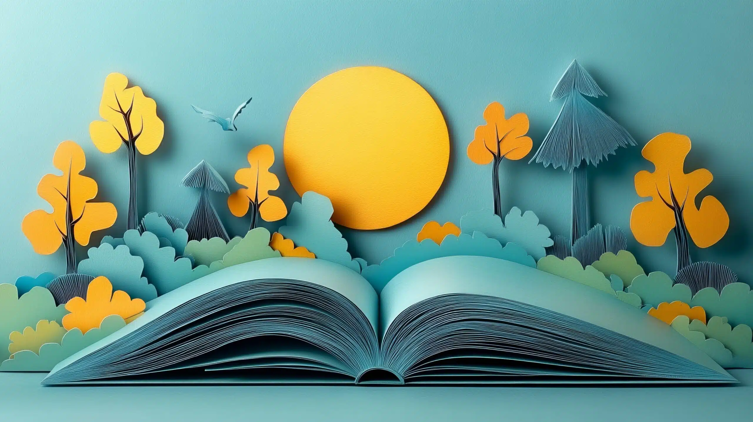 An illustration of a children's book project in progress, showing various elements like sketches and notes on a table.