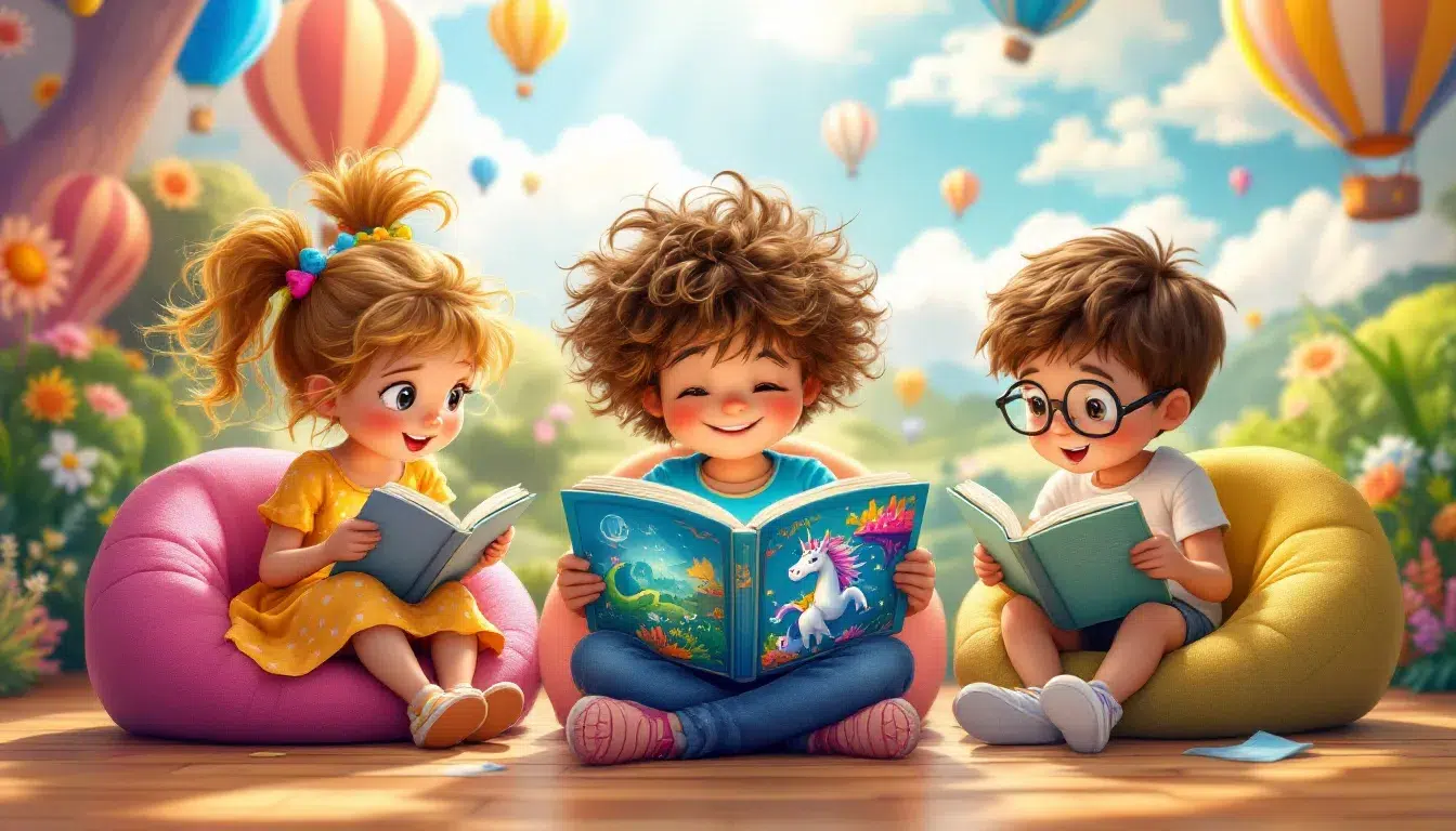An inspiring image of children reading illustrated books, emphasizing the impact of illustrations.
